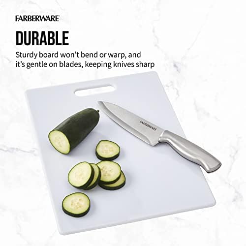FARBERWARE Large Cutting Board, Dishwasher- Safe Plastic Chopping Board for Kitchen with Easy Grip Handle, 11in by 14in, White