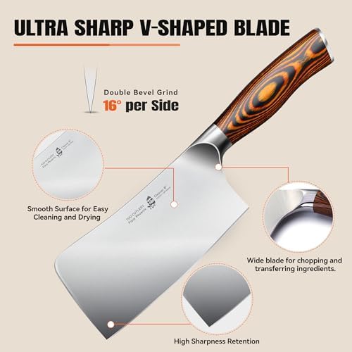 TUO Meat Cleaver Knife, 6 inch Sharp Multi-Purpose Chopper for Meat Vegetable Cutting, German High Carbon Steel Butcher Knife with Pakkawood Handle