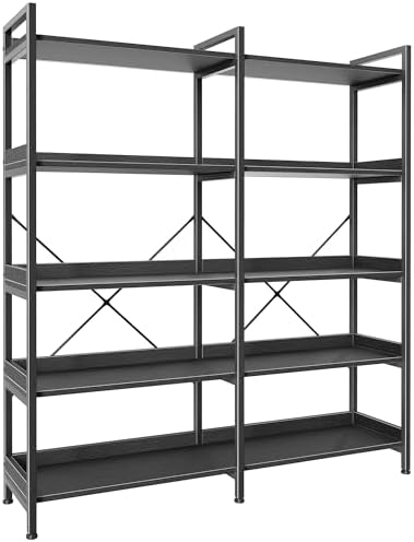 Huuger 5 Tier Bookshelf with 10 Open Shelves and Raised Baffle, Black