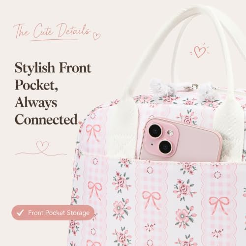 LOVELYWIND Lunch Box for Women, Insulated Lunch Bag, Pink Floral Tote
