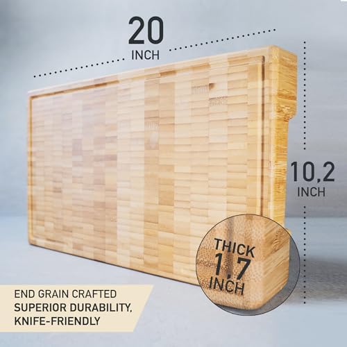 Bamboo Cutting Board, End Grain Butcher Block for Kitchen, Extra Thick 1.7"