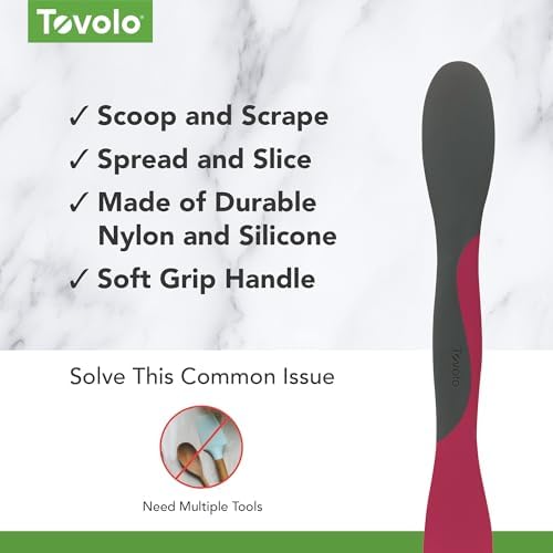 Tovolo Mini Scoop and Spread Tool for Kitchen Meal Prep Small Sandwich Spreader Spatula for Peanut Butter Jelly, Silicone BPA Free Dishwasher Safe Scooper Spreader, Charcoal Gray and Viva Magenta