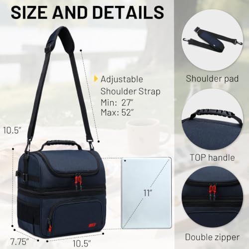 MIER Lunch Box for Men Dual Compartment Adult Lunch Bag for Work, Dark Blue