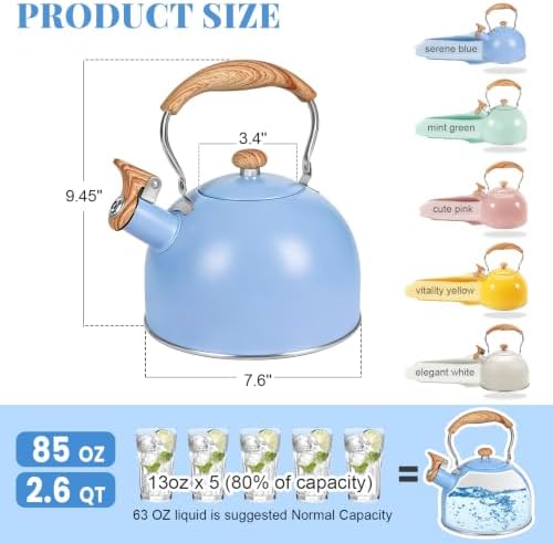GGC Whistling Tea Kettle for Stove Top, 85OZ/2.6QT Stainless Steel Tea Pot