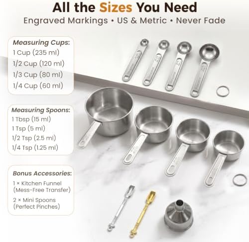 11 PCS Measuring Cups and Spoons Set with Funnel & Mini Spoons for Baking