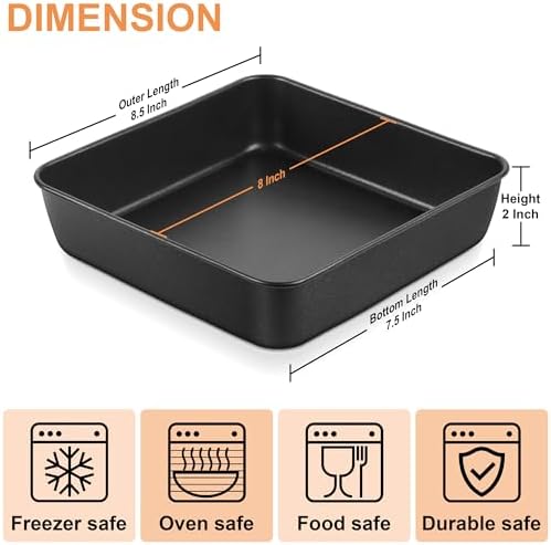 E-far 8x8 Baking Pan, Nonstick Square Cake Pan with Stainless Steel Core