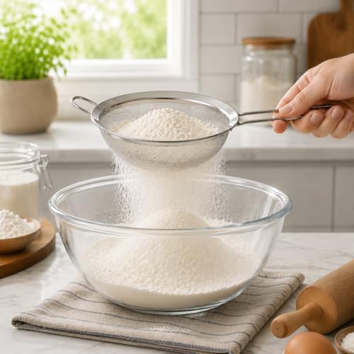 HiramWare Fine Mesh Strainer, Medium Stainless Steel Colander with Handle, Sieve for Pasta, Rice, Quinoa, Spaghetti, Fruits, Berry, Flour, Veggies, Metal Sifter for Kitchen