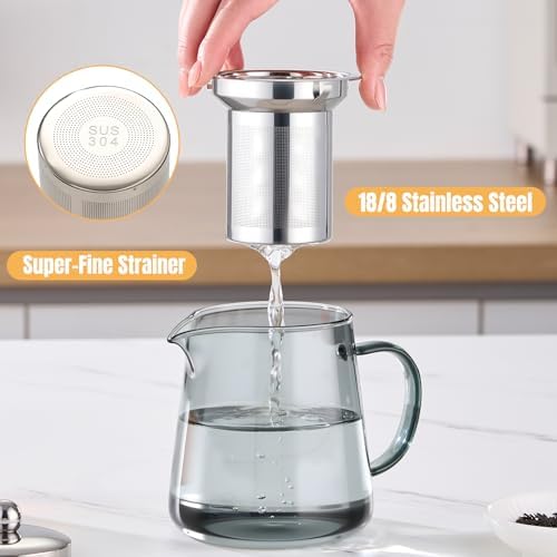 PARACITY Clear Teapot, Glass Kettle with Infuser, Tea Maker, 18.6 oz, Black