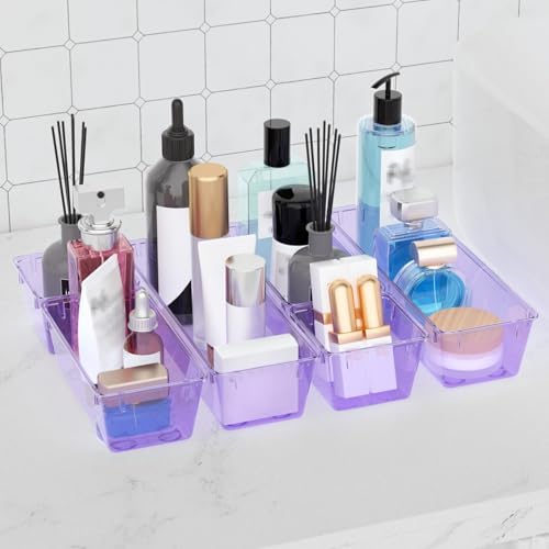 12 Pack Clear Drawer Organizer Set, Drawer Storage Trays, Storage Bins