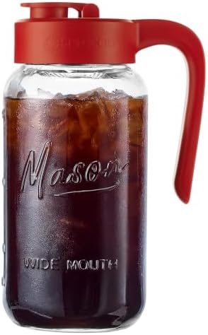 Mason Jar Pitcher, 64 oz (2 quart), Glass Pitcher with Lid