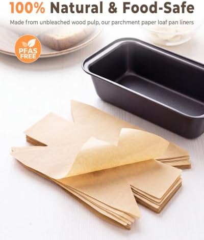 Bake Choice 100 Pcs Loaf Pan Liners for Baking Bread 9x5 Inch, Bread Pan Liners with Cardboard Formers, Non-Stick Pre Cut Unbleached Parchment Paper for Loaf Pan