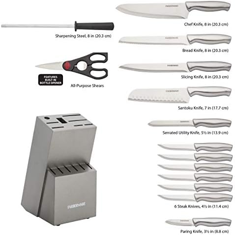 Farberware 15-Piece Kitchen Knife Block Set, Stainless Steel