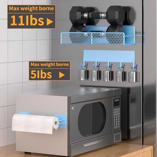 Magnetic Spice Rack for Refrigerator, 10 Pack Metal Magnetic Shelf, Moveable Spice Organizer with Hook Rack, Paper Towel Holder, Kitchenware Holder, Strong Magnetic Storage Fridge Organizer Blue