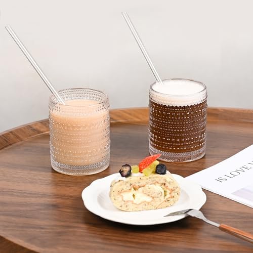 Amyoole Hobnail Drinking Glasses Set of 6,12oz Bar Tumbler Glassware