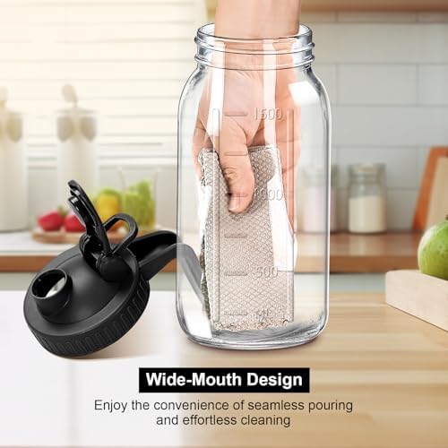 64oz Glass Pitcher with Lid, 2 Quart Mason Jar Pitchers with Lid and Spout, Wide Mouth Breast Milk Pitcher Glass Jug Sun Tea Pitchers, Cold Brew Coffee pitcher, Fridge Container for Water, Juice, Tea