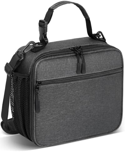 Insulated Lunch Box for Men Small, Grey Mens Lunch Bag with Strap