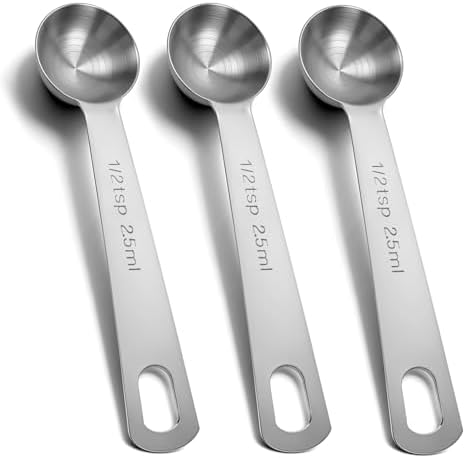 1/2 Teaspoon Measuring Spoons, 3Pcs Stainless Steel Short Design Kitchen Tools for Precise Cooking Baking Spices Measurement, 2.5ml