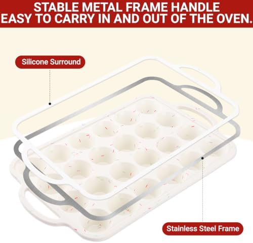 Silicone Mini Muffin Pans for Baking 24 Cup with Steel Frame Non-Stick, 2Pack Small Cupcake Pan, BPA Free Food Grade, Easy Release, Dishwasher Oven Freezer Microwave Safe for Muffin Tin Cake Pop Molds