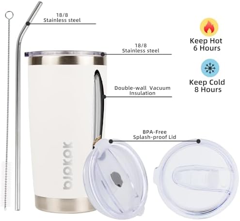 BJPKPK 20 oz Coffee Tumbler with Lid, Straw, Insulated Stainless Steel Mug