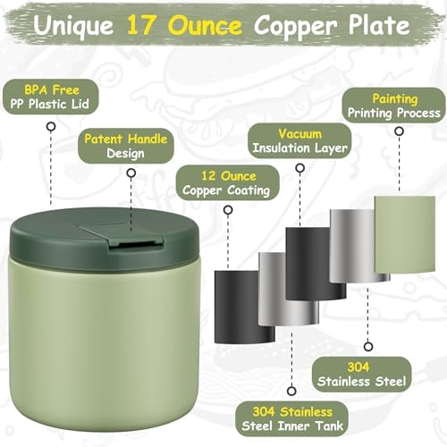 Pawtong 19oz Insulated Vacuum Food Jar with Buckle Lid Wide Mouth Soup Thermo for Hot Food Kids Leakproof Stainless Steel Lunch Container- Green-1Pack