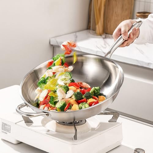 12.5 inch Stainless Steel 316 Wok with Lid, Stir-Fry Pans, Dishwasher and Oven Safe, Works on Induction (12.5 inch)