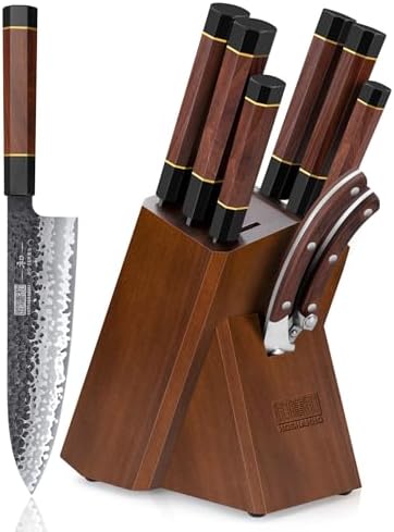 HOSHANHO 8 Pieces Knife Set, Razor Sharp Kitchen Knife Set with Block