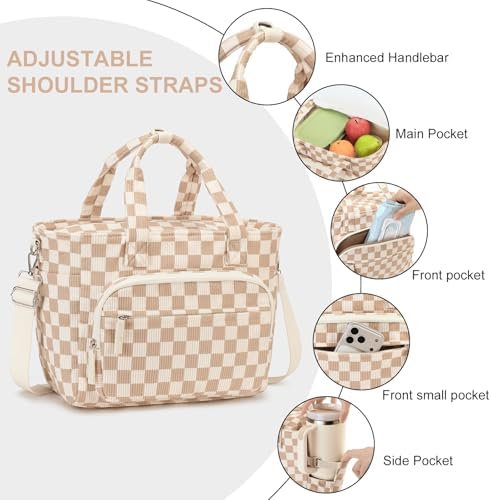 Bluboon Insulated Lunch Bag for Women Men, Stylish Corduroy Lunch Tote with Bottle Holder, Fits 40oz Tumbler, Leakproof Large Capacity Lunch Bag with Shoulder Strap for Work, School, Picnic