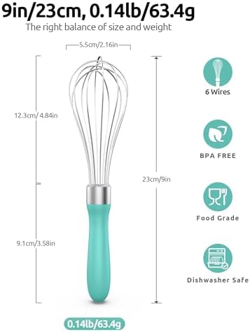 U-Taste Wire Whisk for Cooking, 18/10 Stainless Steel Wisk, S/Aqua Sky