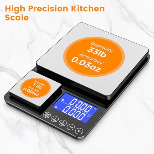 KKZ 0.001oz/33lb Kitchen Scale, Dual Platform Food Scale Grams and Ounces