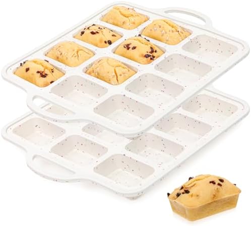 Silicone Mini Loaf Pans with Metal Reinforced Frame,12-Cavity loaf pans 2Pc