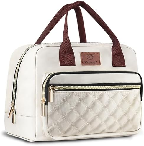 Genteen Lunch box for Women, Insulated Tote LunchBox for Adult Men Reusable Lunch Box with Front Pocket for Work, Picnic or Travel-15 Cans/14 Liters- white