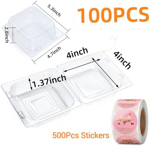 Evnlo 100 Pack Heavy Duty Clear Clamshell Food Containers with 500 Stickers
