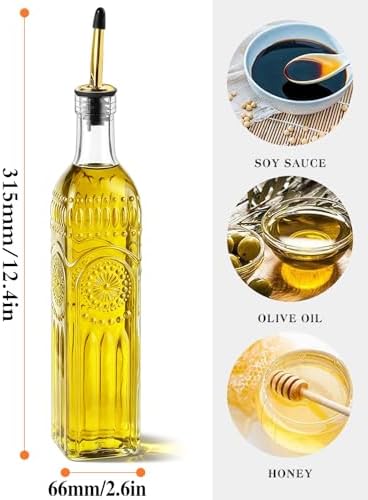 2 Pcs Olive Oil Dispenser Bottle for Kitchen,17oz Clear Glass Cooking Oil and Vinegar Dispenser Set, Coffee Syrup Dispenser with 2 Pourers and 1 Funnel (Two squares)