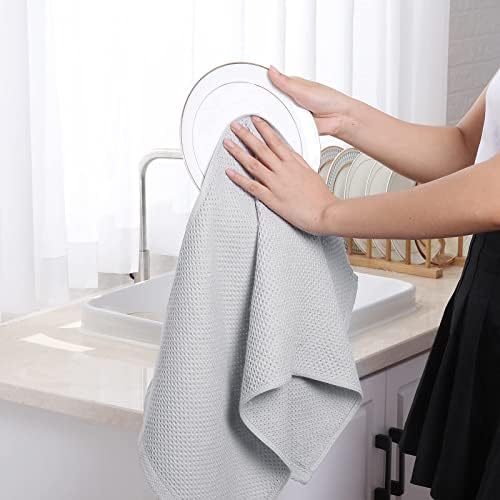 Homaxy 100% Cotton Waffle Weave Kitchen Dish Towels 8-Pack, Light Gray