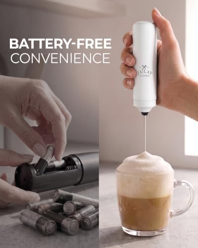 Zulay Kitchen Rechargeable Milk Frother Handheld - Triple Coil Whisk, Electric Coffee Frother, Portable Hand Frother Wand, Drink Mixer for Matcha, Lattes & Cappuccinos, Kitchen Gifts - White