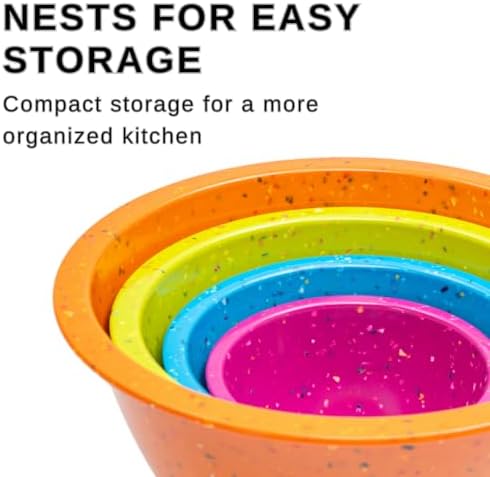 bzyoo Confetti Melamine 4 Piece Nesting Mixing Bowls Set, Colorful Vibrant