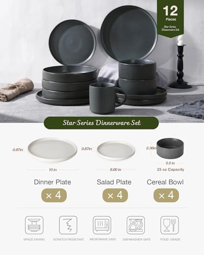 Famiware Star Stoneware Dinnerware Set, Reactive Glaze Plates & Bowls for 4