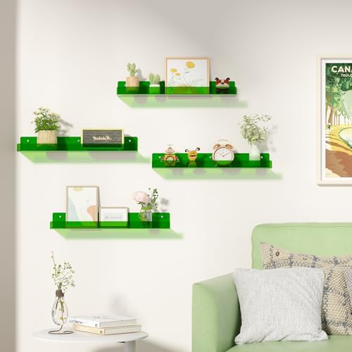 upsimples 4 Pcs 15" Acrylic Shelves for Wall Decor and Display, Green