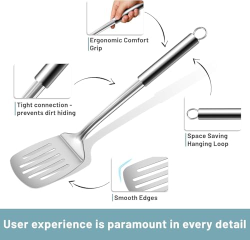 Pleafind Stainless Steel Cooking Utensils Set, 6 Pcs Heat Resistant Kitchen Utensils Set, Nonstick Kitchen Tools for Cooking, Baking, Metal Spatula Set for Chef, Dishwasher Safe