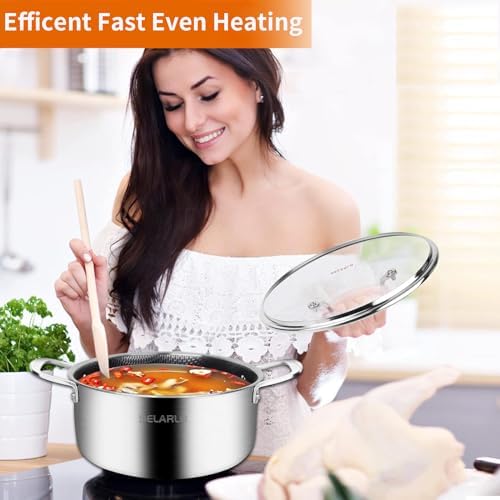 DELARLO Tri-Ply Non Stick 5 Quart Stainless Steel Stock Pot Heavy Duty