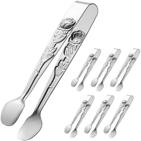 HINMAY 6PCS Mini Serving Tongs 5-Inch Small Sugar Tongs (Silver)