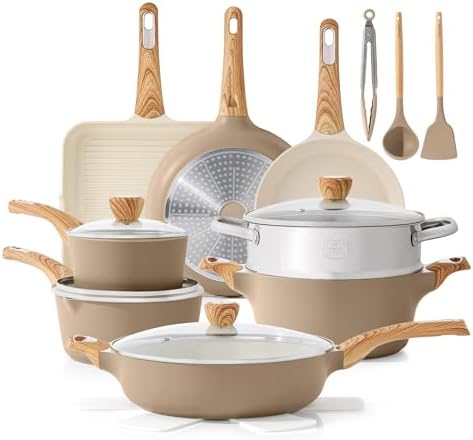 SENSARTE Ceramic Cookware Sets, Pots and Pans Set Nonstick, 20-Piece Induction Cookware, Non-toxic Healthy Non Stick Kitchen Cooking Set with Stay-Cool Handles, PFAS PTFE PFOA PFOS Free
