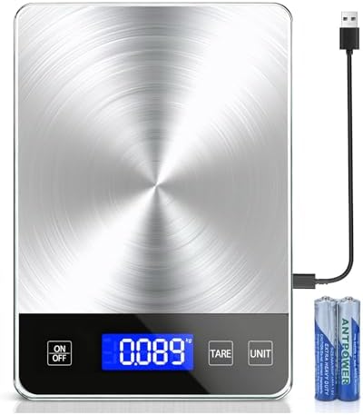 Food Kitchen Scale, 33lb Food Scale Precisely Measures Grams and Ounces for Baking and Cooking, 304 Stainless Steel Kitchen Scale for Food with LCD Display, Batteries Included