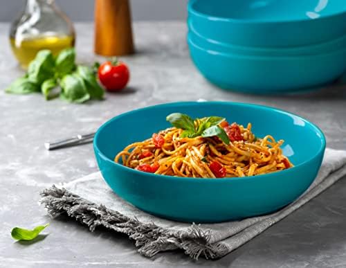 KooK Pasta Bowls, For Soups & Salads, Set of 4, 40 oz, Dark Teal