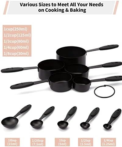 JOYHILL Measuring Cups and Spoons Set 304 Stainless Steel 10-Piece Black