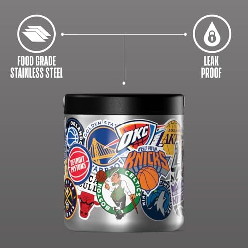 Hydrapeak NBA Officially Licensed All-Team Logo Sticker Print 25oz Stainless Steel Vacuum Insulated Food Jar with Handle, Wide Mouth Leak-Proof Soup Container for Adults, 10 Hours Hot & 16 Hours Cold