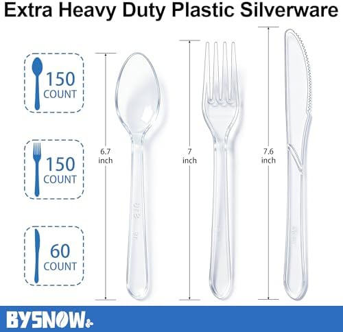 BYSNOW 360 Count Extra Heavy Duty Plastic Silverware Disposable Plasticware