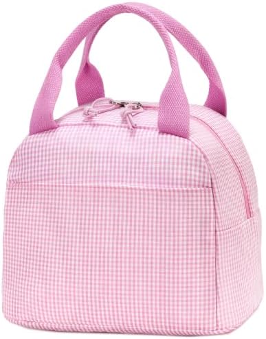 Bluboon Lunch Box for Women Cute Lunch Bag Reusable Insulated Lunch Bags Large Capacity Lunchbox Cooler for Work Picnic or Travel Gifts (Pink White checker, 10 x 7.5 x 8 inches)