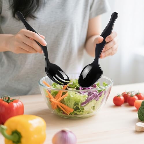 60 Pcs Disposable Black Plastic Serving Utensils,20 Set