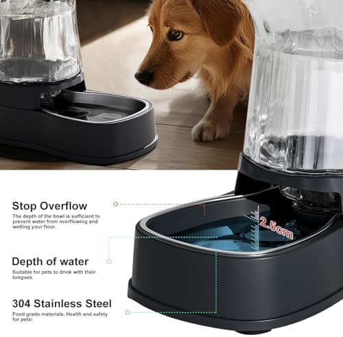 Automatic Dog Water Dispenser & Feeder Food Set, 304 Stainless Steel Bowls